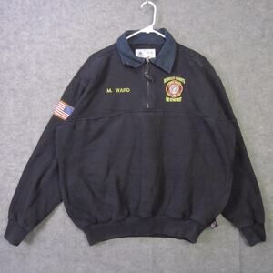 Game Sweatshirt Mens Medium Blue Berkeley Heights Fire Dept 1/4 Zip Fleece Flag